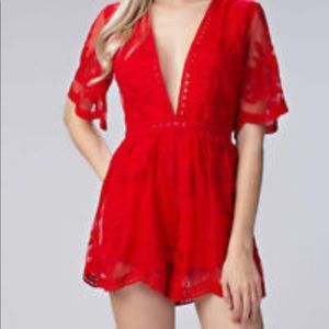 Honey Punch Red Lace Romper
